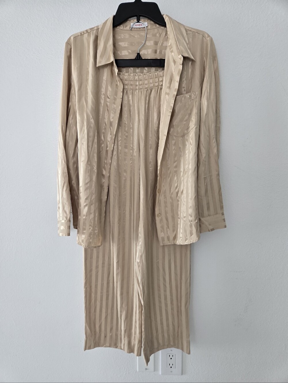 Aimer Silky Striped Pajama Set in Champagne Size Small - Picture 5 of 16